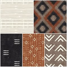 four different patterns in various colors and sizes, each with an arrow on the side