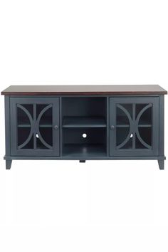 an entertainment center with two doors and shelves