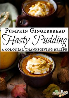 pumpkin gingerbread tasty pudding recipe with text overlay