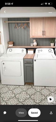 an appliance is shown on the phone showing a kitchen with washer and dryer