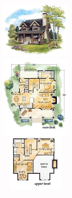 two floor plans for a log cabin home