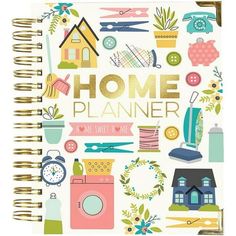 a spiral notebook with the words home planner surrounded by various items and things on it