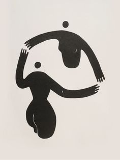 a black and white drawing of a woman with her hands in the air above her head