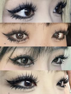 Gyaru Assesories, Alt Makeup Ideas Eyeliner, Cute Alt Makeup Ideas, Eye Bag Makeup Look, Alt Makeup No Lashes, Emo Douyin Makeup, Batwing Makeup, Anime Eyeliner Styles, Easy Y2k Makeup