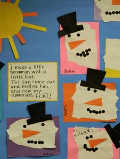 a bulletin board with snowmen on it and the words i made a little snowman