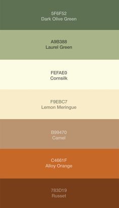 the color scheme for different shades of brown, green and yellow in an array of colors