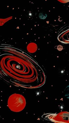 an image of planets in the sky with stars and circles around them on a black background