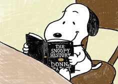 a cartoon dog sitting in a chair reading a book with the caption, the snoopy history don't say