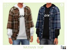 an image of two men in plaid shirts and hoodies with the name nathan top on them