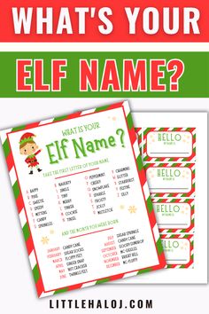 what's your elf name? printable christmas game for kids and adults to play with