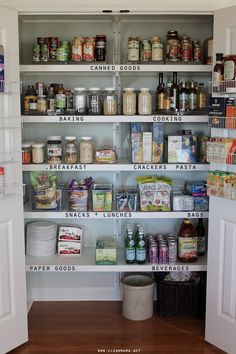 an open pantry with lots of food in it