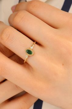 14K Solıd Gold Green Stone Ring-Oval Cut-Between Two Zircon Stones- Twist Band Ring - Twist Ring - Anniversary Gift This solid gold dainty ring is made entirely from 14k solid gold. * Jewelry is packaged and shipped in a delicate jewelry gift box. * If you are purchasing it as a gift, please feel free to add a personal note. Anniversary, Gift For Wife, Christmas Gift Gold Kt: 14K solid gold * Available Gold Color:  * Guaranteed Authentic 14k Gold, Not Plated Or Filled * Stamp: 14K Oval Cabochon Rings For May Birthstone, Gold Ring Indian, Simple Necklace Designs, Green Stone Ring, Indian Rings, Twisted Band Ring, Ruby Earrings Studs, Modern Gold Jewelry, Wife Christmas