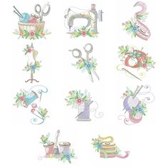 an image of sewing related items in the shape of letters and numbers on white paper