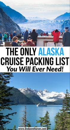 Cruise ship sailing through the Alaska mountains in brilliant blue Alaskan lake.  And passengers on front deck of Alaska cruise ship are looking at glaciers and mountains. Winter Aurora Borealis