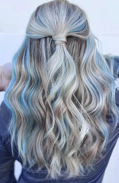 60 Best Blonde Highlights Ideas To Try in 2024 - The Trend Spotter Silver Hair With Teal Highlights, Peekaboo Hair Color Blue And Blonde, Blonde Balayage With Blue Peekaboo, Silver Hair Blue Highlights, Mermaid Hair Color Peekaboo Blonde, Blonde Balayage With Peekaboo, Silver Hair With Blue Highlights, Underneath Dyed Hair For Blondes, Dye Hair Color Ideas