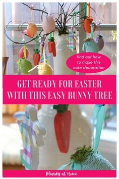 an easter bunny tree with eggs and carrots hanging from it's branches is featured in the article get ready for easter with this easy bunny tree