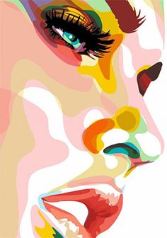 a painting of a woman's face with bright colors