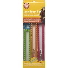 the long loom set has four different colors and sizes, including one with dots on it