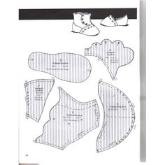 the sewing pattern for shoes is shown in black and white