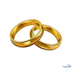 two gold wedding rings sitting next to each other