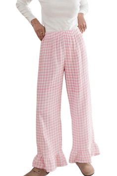 PRICES MAY VARY. ♥Women Plaid Lounge Pants Material:Women casual lounge pants made of high-quality fabric, skin-friendly fabric, soft and comfortable texture, breathable, lightweight, spring summer fashion trendy pants ♥Pink Gingham Trouser Features: Girls loose plaid pants, y2k elastic waist baggy long pants,ruffle hem pajama pants, loose fit wide leg pants, lounge sleep pj bottoms, y2k going out pants ♥Plaid Print Long Pants Occasions:This comfy lounge pants is lightweight and great for loungi Gingham Pajamas, Going Out Pants, Comfy Lounge Pants, Pants Y2k, Pj Bottoms, Wide Leg Lounge Pants, Comfy Lounge, Lounge Pants Womens, Gingham Pants