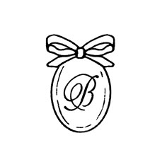 a black and white drawing of a monogrammed ornament with a bow