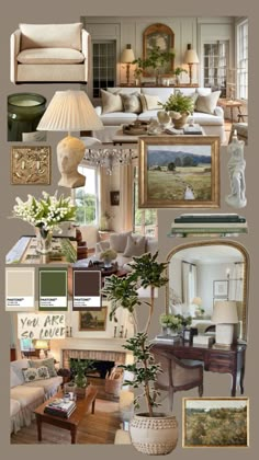 a collage of photos with furniture and pictures