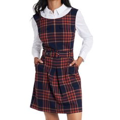 Riley & Rae Women's Oxford Heritage Dress Size: 4 Layered-Look Collar And Sleeves Belted Waist Brand New With Tags Preppy Mini Dress For Fall, Preppy Dresses For Fall Workwear, Preppy Dresses For Work In Fall, Preppy Fall Workwear Dresses, Preppy Mini Dress For Work, Classic Knee-length Plaid Dress, Preppy Fitted Mini Dress, Preppy Fitted Knee-length Dresses, Sleeveless Plaid School Dress