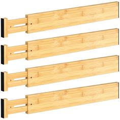 four wooden rails are shown in three different sizes and widths, with the number 4 on each side