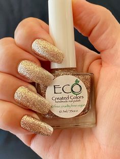 Hi all lovers of nail polish Eco Created Colors is a custom handmade 10 free, cruelty free, vegan polish 10 FREE IS BETTER FOR YOU AND ME! IMPRESS - Gold glitter with a hint of silver glitter is part of our topper collection. Are you ready for a glittery manicure ? This is the color for you! Your nails look like they have been dipped in a sea of sparkle. You can wear your gold or silver jewelry looks great with both. This will be your new go to glitter polish. It is also absolutely gorgeous over Maternity Nails, Silver Glitter Nail Polish, Gold Glitter Nail Polish, Holiday Nail Polish, Sparkle Nail Polish, Coffin Nails Ombre, Glitter Polish, Silver Glitter Nails, Gold Glitter Nails