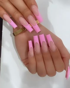 Neon Pink French Tip Nails, Classy Acrylic Nails, Short Square Acrylic Nails