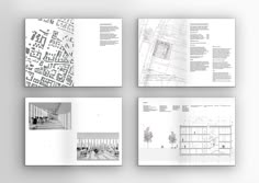 four pages spread out on top of each other, with drawings and text in the middle