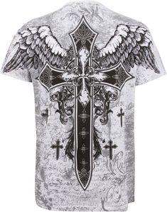 Designer fashion inspired screen print design features silver embossed cross and wings. Please refer to Amazon Size Chart for Size Measurements, 100% Combed Cotton Machine Wash Cold. Tumble Dry Low. Made in USA Trendy fashion short sleeve cotton t-shirt features a detailed graphic design with metallic accents. Please refer to Size Chart to ensure the proper fit.About Sakkas Store:Sakkas offers trendy designer inspired fashion at deep discounts! We work day and night to bring you high quality clo Bleach Dye Patterns, Bleach Dye Techniques, Business Women Dress, Under Armour Wallpaper, Graffiti Supplies, Affliction Clothing, Business Dress Women, Dye Techniques, Mens Fleece Jacket