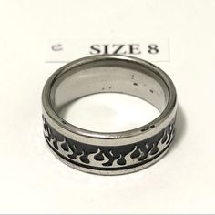 Stainless Steel Ring, Flames Design, Size 8 Silver Tone Stainless Steel With Black Brand New Condition, Please See Pictures For Condition And Details, Thanks. Unisex Ring, Can Be Worn By Men And Women, Same Sizing On Ring Sizes. I Size All My Rings With A Mandrel So Sizes Are Accurate To Us Ring Sizes. Flame Ring, Flames Design, Cool Rings, Meteorite Ring, Flame Design, Stainless Steel Ring, Hair Clothes, Unisex Ring, Ring Sizes