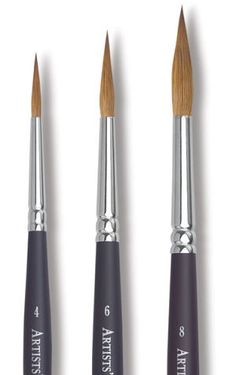 three different types of paint brushes on a white background