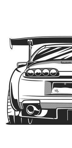 a black and white drawing of a sports car