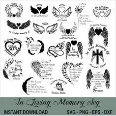 the heart and wings in loving memory svg files are available for use on this project