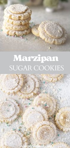 marzipan sugar cookies stacked on top of each other