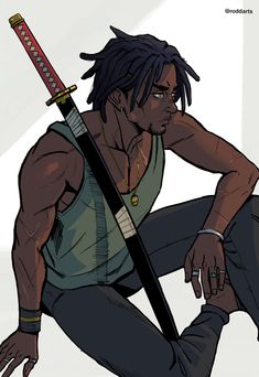 #oc #ilustration #comic #2d #Commission #Samurai #katana #yasuke #blackboy #blackhero #afroanime #dreadlocs #ronin Yasuke Black Samurai Art, Black Swordsman Oc, Black Ninja Art, Black Samurai Anime, African Ninja, Afro Samurai Pfp, Samurai Oc Male, Anime Oc Black, Ninja Character Art