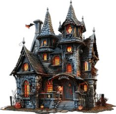 an image of a halloween house with pumpkins