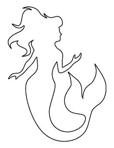 the outline of a mermaid with long hair and tail, standing in front of a white background