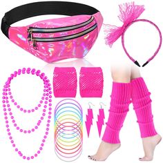 PRICES MAY VARY. Girls Women 80s Accessories: this girls 80s accessories set consists of 1 piece of holographic 80s fanny pack, 1 pair of neon leg warmers, 1 pair of fishnet gloves, 1 pair of earrings, 1 piece of lace headband, 1 piece of necklace and 10 pieces of silicone bracelets, meeting your outfit dress up needs for 80s theme party Material Information: the fanny pack for women is made of PU leather material, featuring waterproof and lightweight, reliable to use; The leggings socks are mad Outfit Sets For Women, Neon Retro, 80s Costume, Lace Headband, Leg Warmer, Leggings And Socks, Tutu Costumes, Lace Headbands, 1960s Fashion