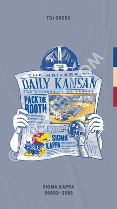 a poster with the words daily kansas and an image of a football player holding up a newspaper