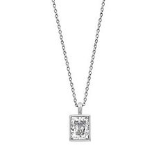 This necklace packs a powerful punch, with plenty of high-watt shine thanks to an emerald-cut, 100-facet cubic zirconia Diamonique simulated diamond in the center. Bezel Necklace, Necklace Sterling Silver, Gold Plated Chains, Emerald Cut, Dog Tag Necklace, Diamond Necklace, Cubic Zirconia, Platinum, Emerald