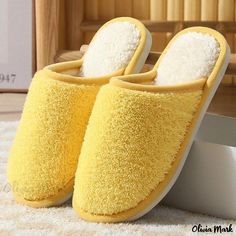 Olivia Mark - Pure Color Slippers for Everyday Wear Elegant Shoes Flat, White Slippers, Cotton House, Woven Cardigan, Elegant Flats, Comfortable Slippers, Soft Slippers, Shoe Sole, Warm Slippers