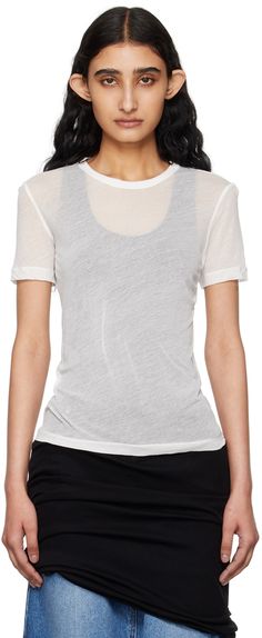 Sheer slub cotton jersey T-shirt. · Crewneck · Central seam at back Supplier color: White Sheer Shirt, Helmut Lang, Jersey T Shirt, Apparel Accessories, Color White, Women Wear, Crew Neck, Outfit Accessories, T Shirt