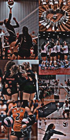 volleyball collage with multiple images of women playing volleyball