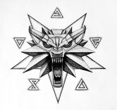 a drawing of a wolf's head with triangles in the shape of an arrow