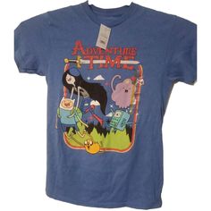 Express Your Love For Adventure Time With This Cool Graphic T-Shirt From Isaac Morris. The Shirt Features A Crew Neckline, Short Sleeves, And A Regular Fit, Making It Perfect For Any Casual Occasion. The Royal Heather Blue Color Adds A Touch Of Elegance And The Graphic Print Of Your Favorite Adventure Time Characters Makes It A Must-Have For Any Fan. Made Of Polyester And Cotton, This T-Shirt Is Machine Washable For Easy Care. Available In Size Small, This Shirt Is Perfect For Men Who Want To Sh Blue Short Sleeve Shirt With Screen Print, Fun Blue Crew Neck Top, Blue Crew Neck Fun Tops, Blue Crew Neck Top With Fun Style, Fun Blue Crew Neck Shirt, Fun Blue Shirt With Letter Print, Fun Blue Short Sleeve Shirt, Fun Blue Crew Neck T-shirt, Blue Crew Neck Fun T-shirt