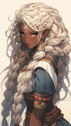 a woman with long white hair and braids